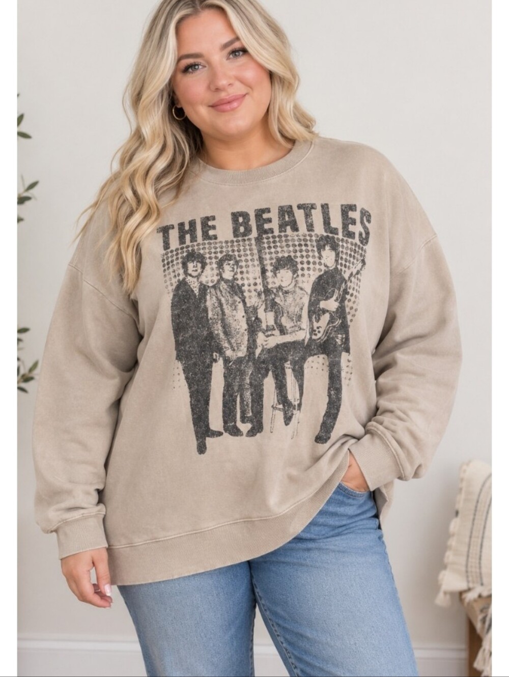 The Beatles Crewneck 1965 American Tour Sweatshirt Cream Size 1X